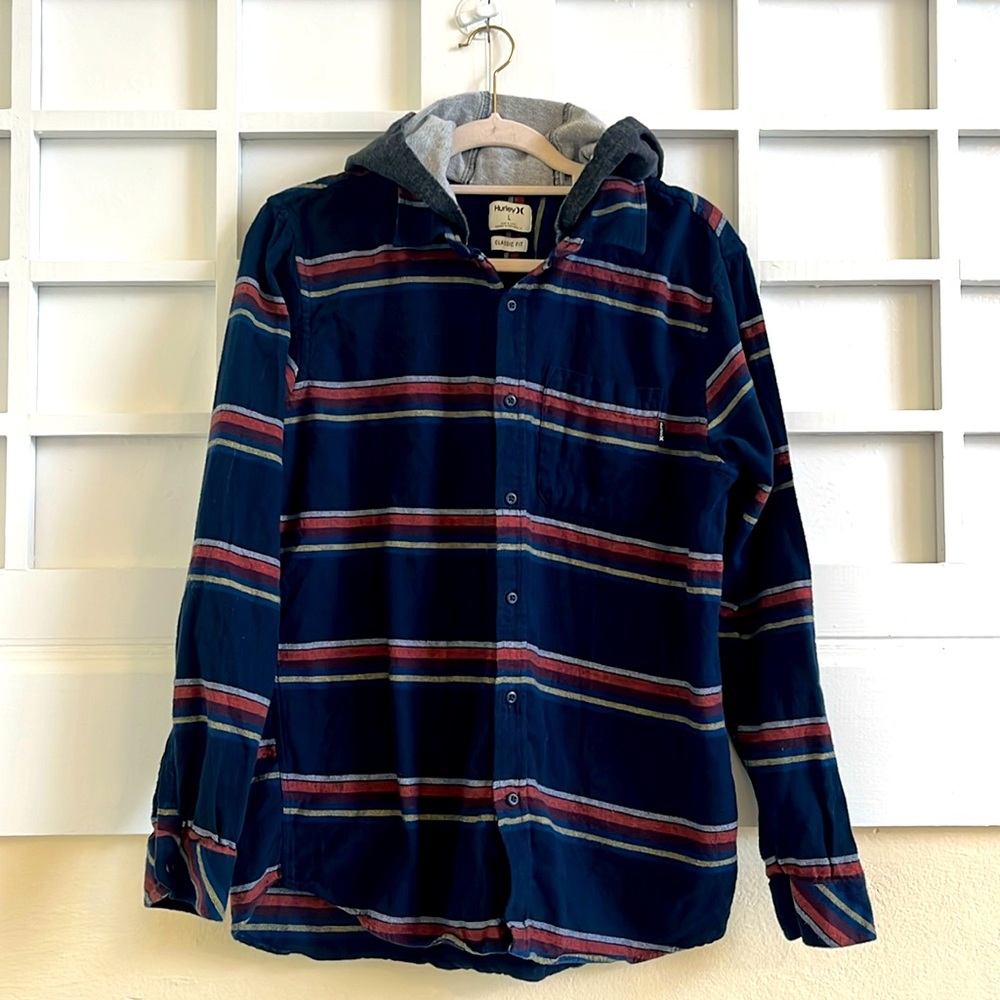 Hurley stripped hooded button down